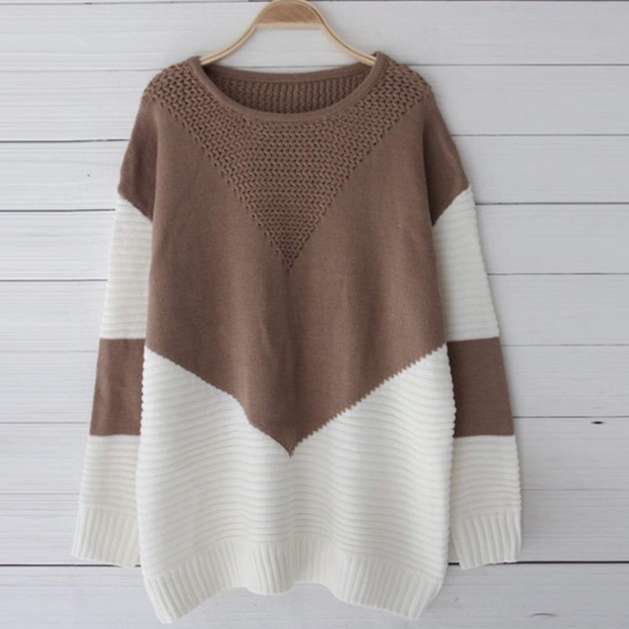Colorblock Chevron Chunky Knit Pullover Sweater - Picture 2 of 3